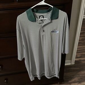 FootJoy Men's Polo with Green Collar and Stripes